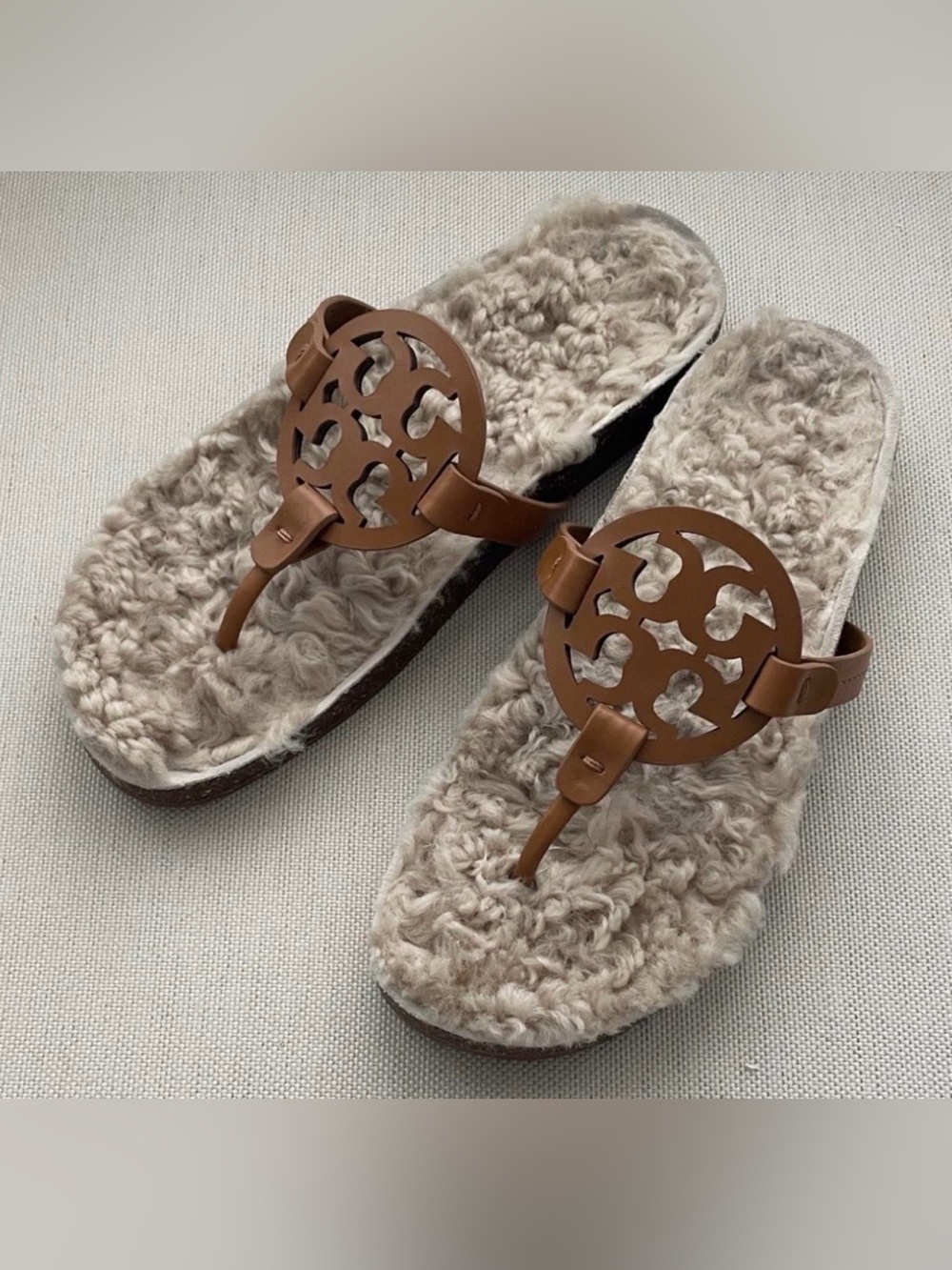 Tory Burch Miller Cloud Shearling Thong Sandals